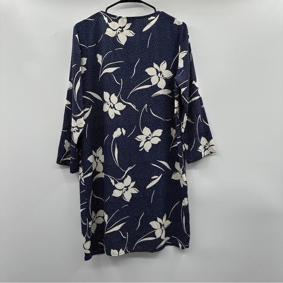 Loyd/Ford Navy Blue & Off White Floral Print Shift Dress Size 4 - Picture 5 of 9